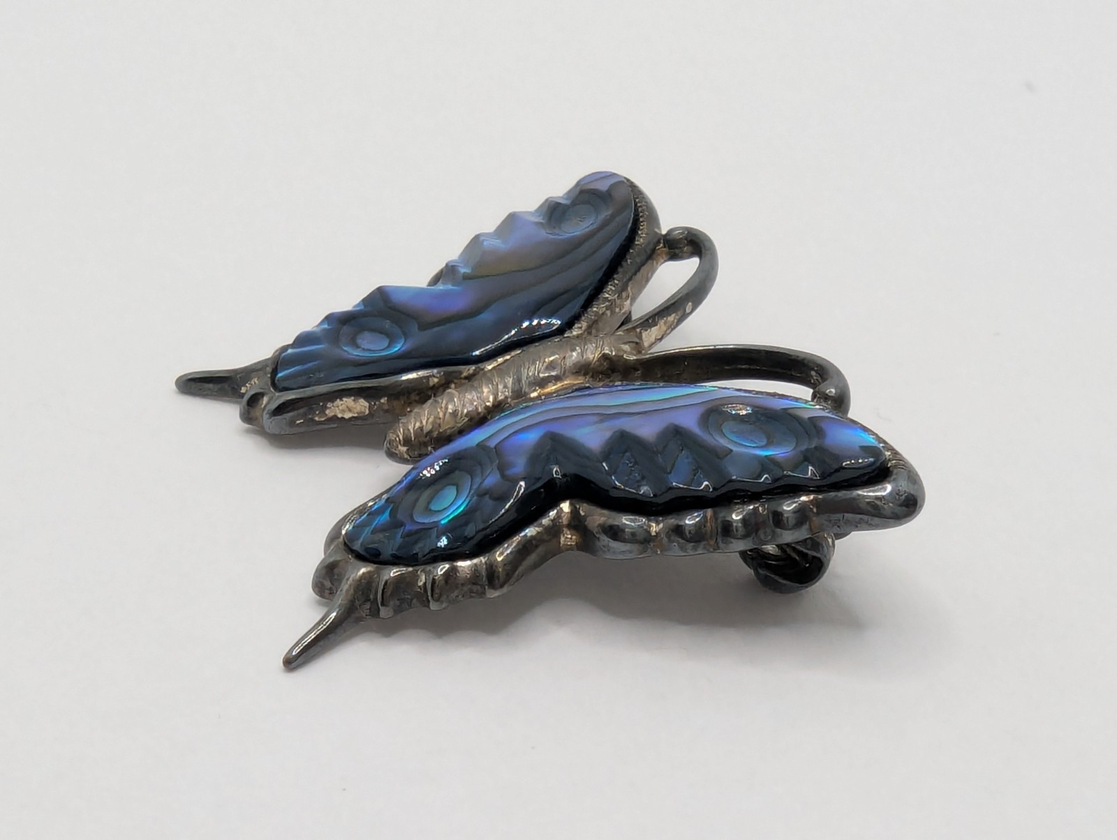 Ataahua Vintage Sterling Silver Blue Paua Shell Butterfly Brooch Pin