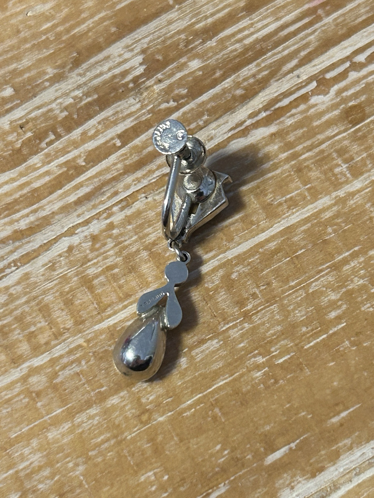 Vintage 1930s-1950s Screw Back Rhinestone Sterling Marked Tear Drop Earrings