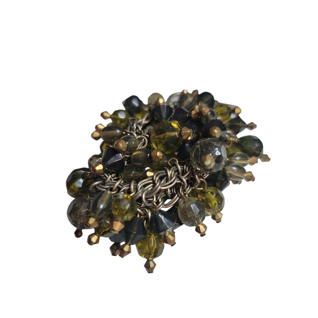 Vintage Cha Cha Cluster Bracelet Olive Green Smoky Gray Beaded Toggle Bracelet 6