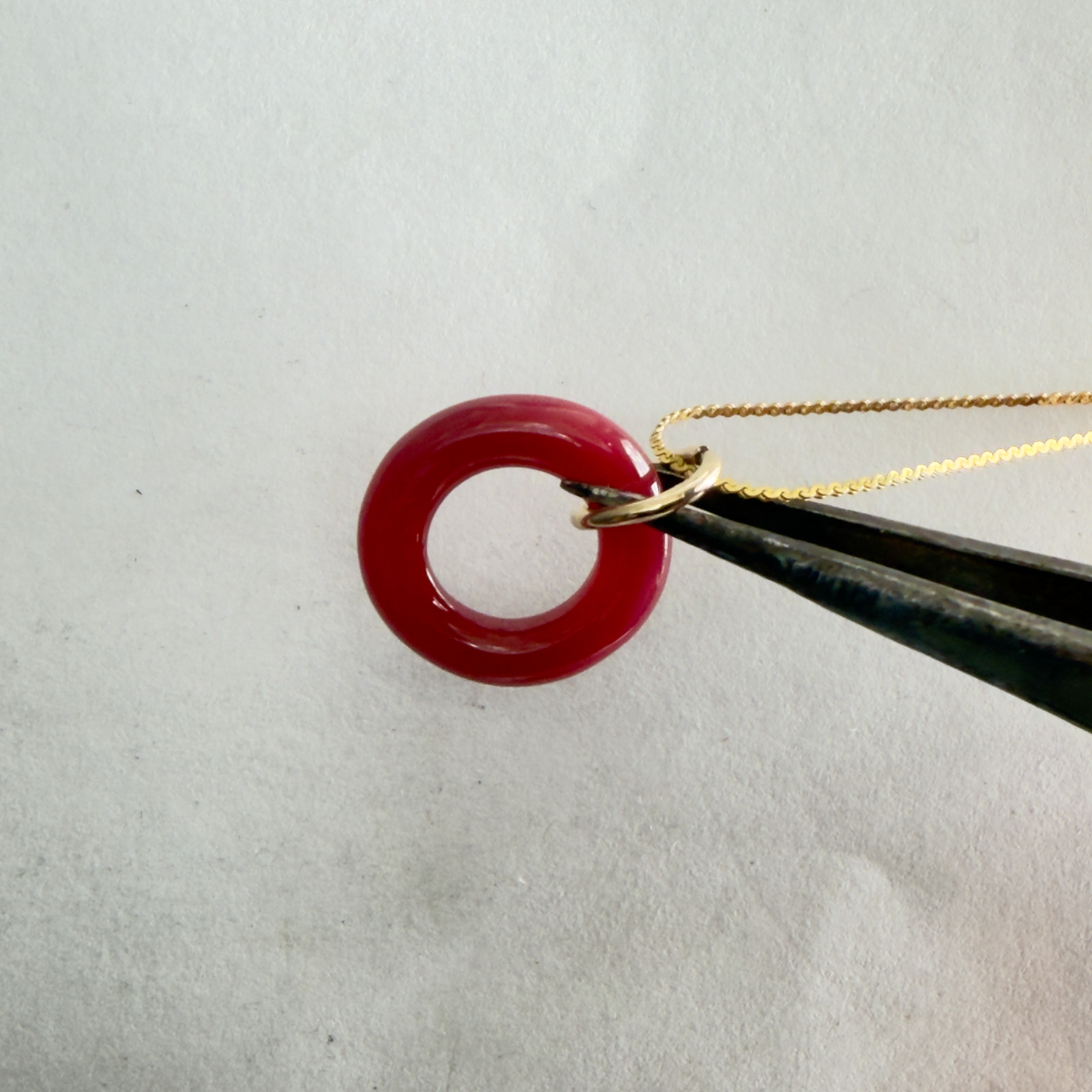 Round Rose Agate Necklace Pendant, 14K Solid Gold, 3D Round Torus Shape