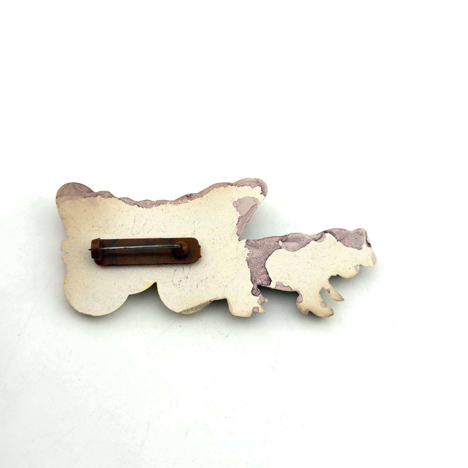 Rare Vintage Celluloid Oxen Cows Brooch Cattle Covered Wagon Western Gift
