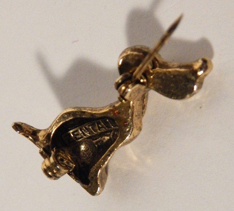 VINTAGE ZENTALL Dog Puppy BROOCH PIN SIGNED GOLD TONED Small 1″ Tall NICE