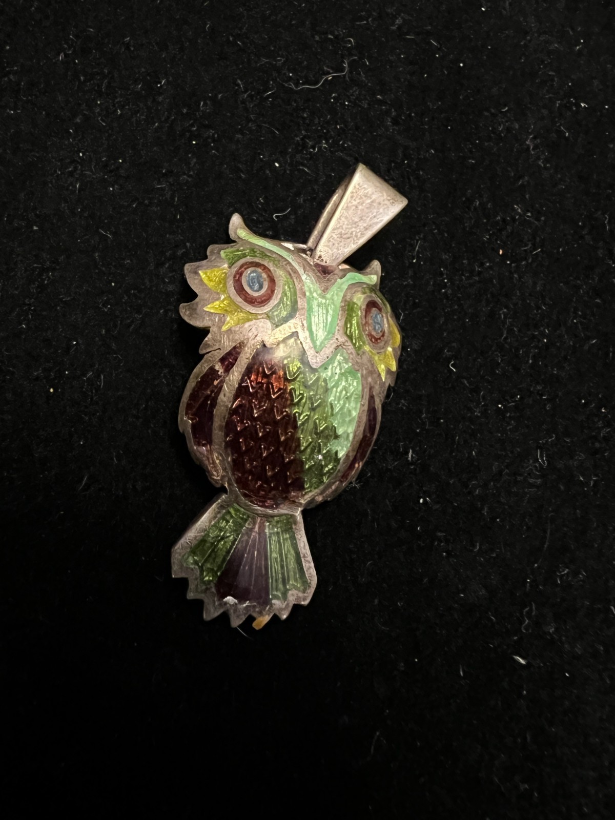 Vintage TAXCO 980 Silver Owl Bird Brooch Pin Mexico Maya Enamel TM-171