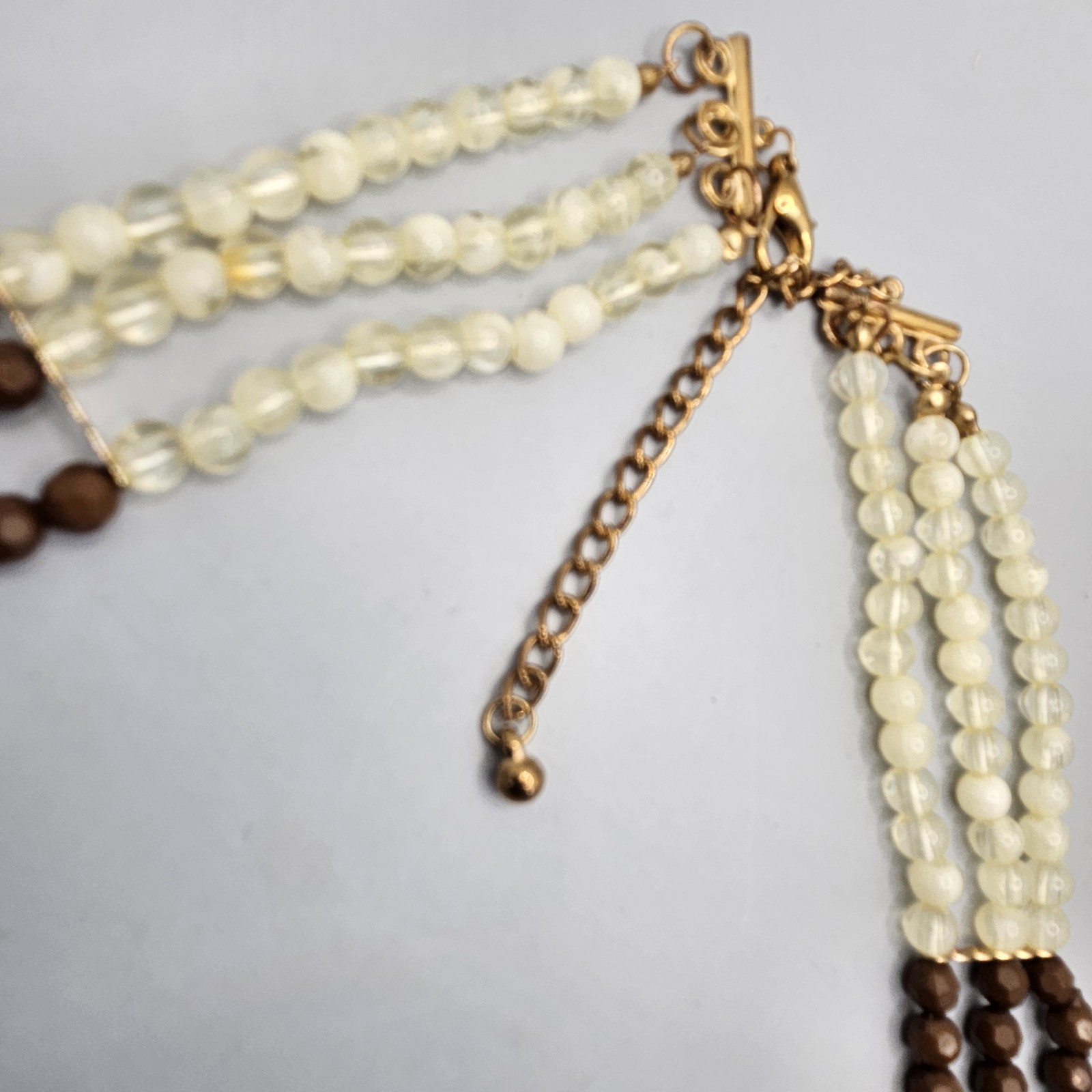 Beaded Necklace Tribal Bib Collar Statement Runway Boho Gold Tone Brown VTG 16″