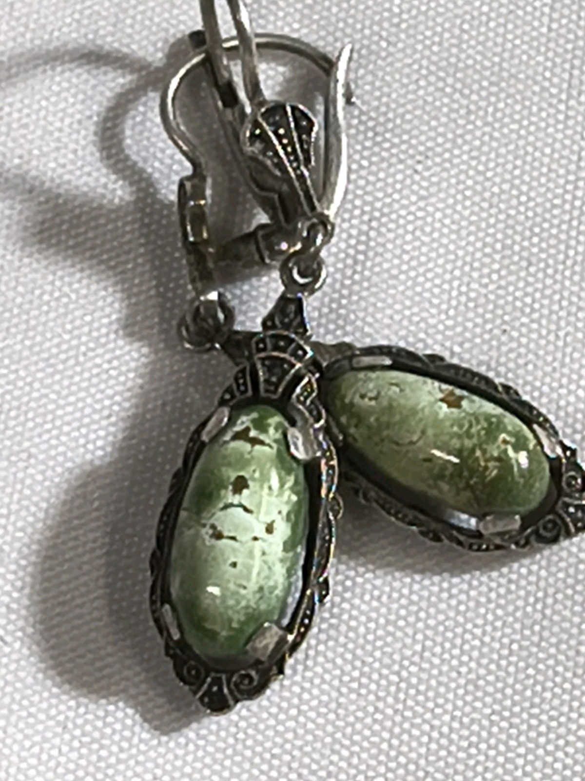 Antique Victorian Sterling Marcasite And Not Sure About The Stone Dangle Earring