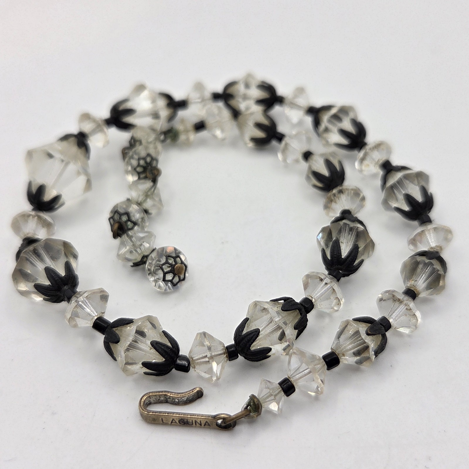 Vintage Signed Laguna Necklace With Faceted Crystals 15″ Choker