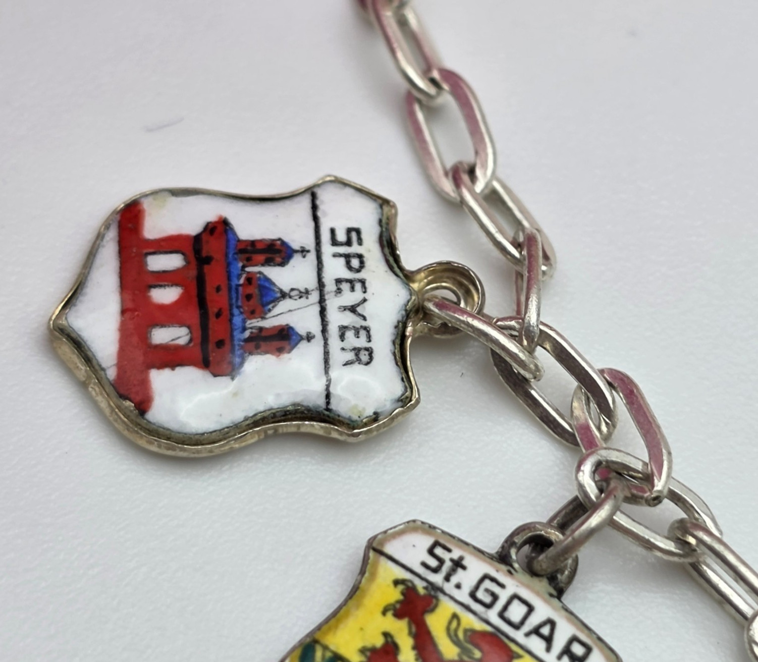 Vintage 800 Silver Enamel Travel Shield Charm Bracelet Germany Italy ANTIKO 7″