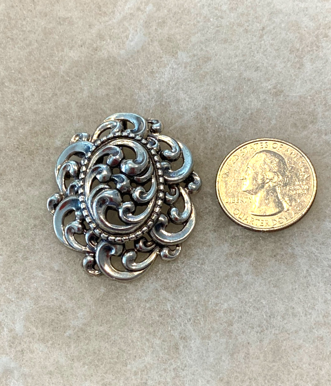 Sterling Danecraft Oval Lacy Design Pin/Pendant 3 1/4 In. Long – 15.1 Grams