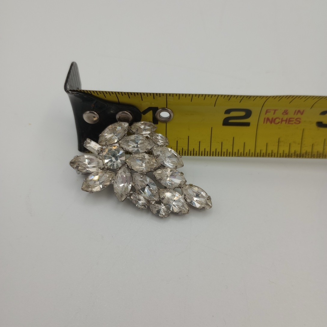 Estate Vintage Prong Set Clear Marquise Cluster Rhinestone Brooch Vintage