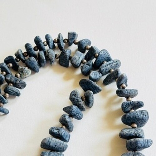 VTG Sponge Coral Necklace Authentic Genuine Natural Choker Blue Beaded Collar
