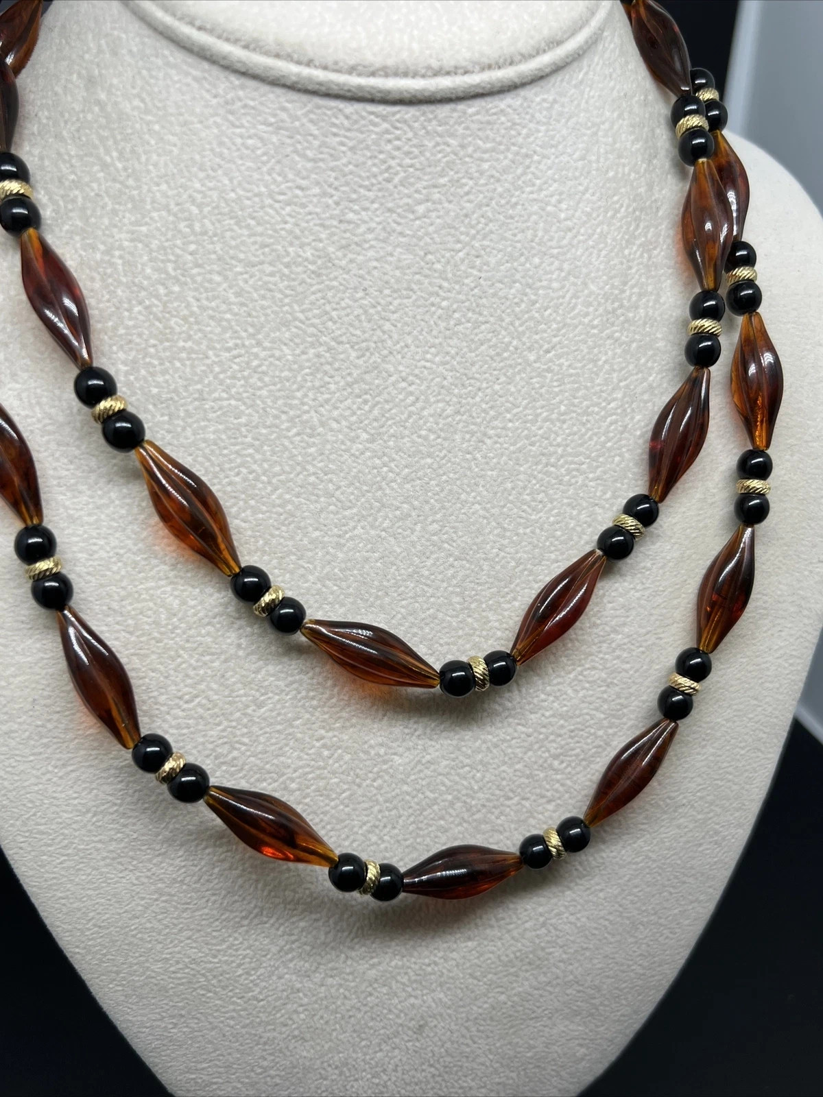 FAUX TORTOISE LUCITE GRADUATED BEAD & AVON 3927 NECKLACE BARETTE VINTAGE LOT EUC