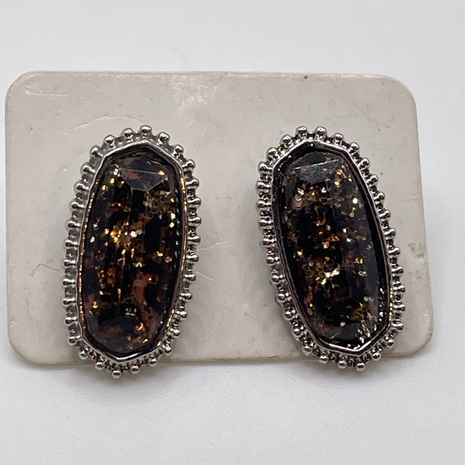 Earrings Vintage High Quality Acrylic Gem Stone Silver Tone Metal Stud Jewelry