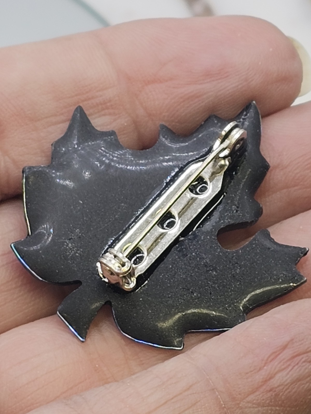 Vintage Abalone Shell Maple Leaf Brooch Iridescent Carved Shell Nature Pin