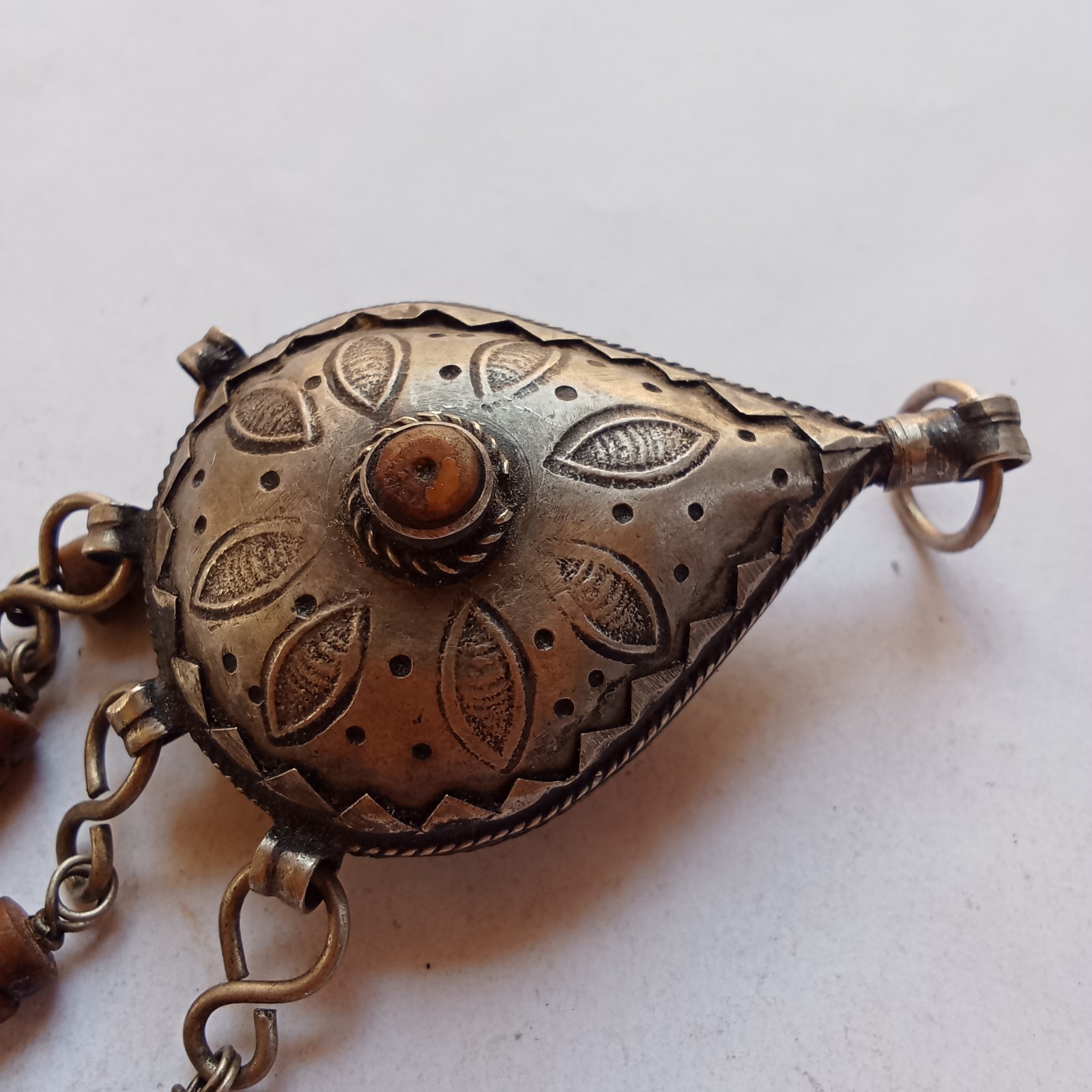 Antique Silver Tone Bedouin Prayer Box Necklace Dangle Bells