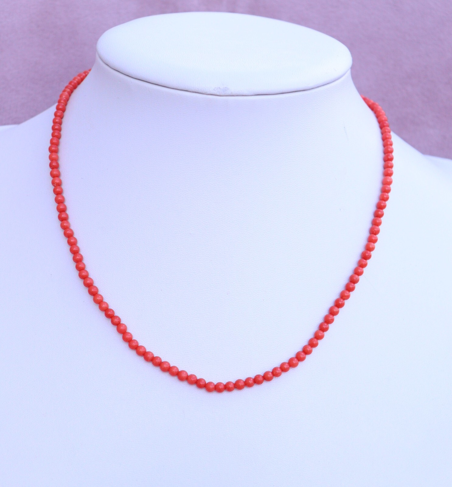 Red Coral Necklace One Strand Mediterranean Corals d-3mm, L-45cm/17,7in