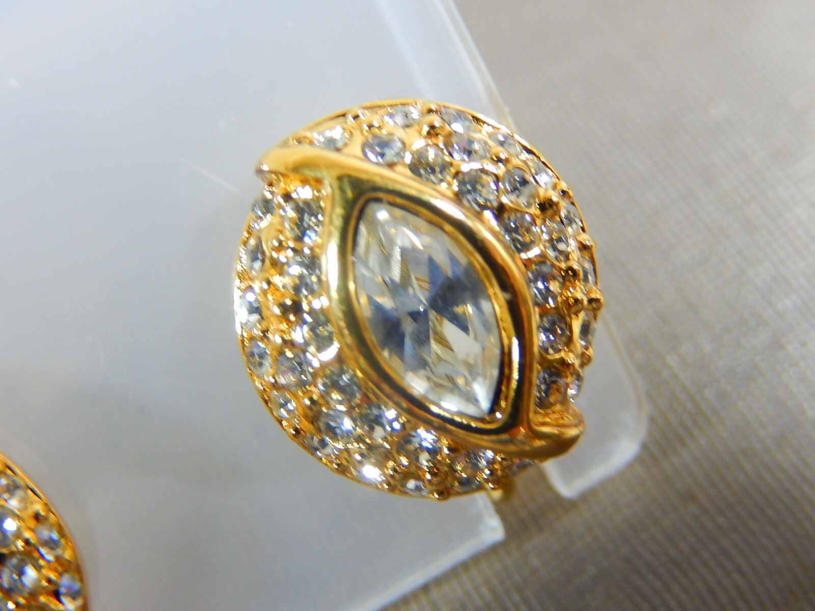 NWOT NAPIER MARQUISE TRIPLE HALO CRYSTAL PAVE ADJUSTABLE CLIP ON EARRINGS