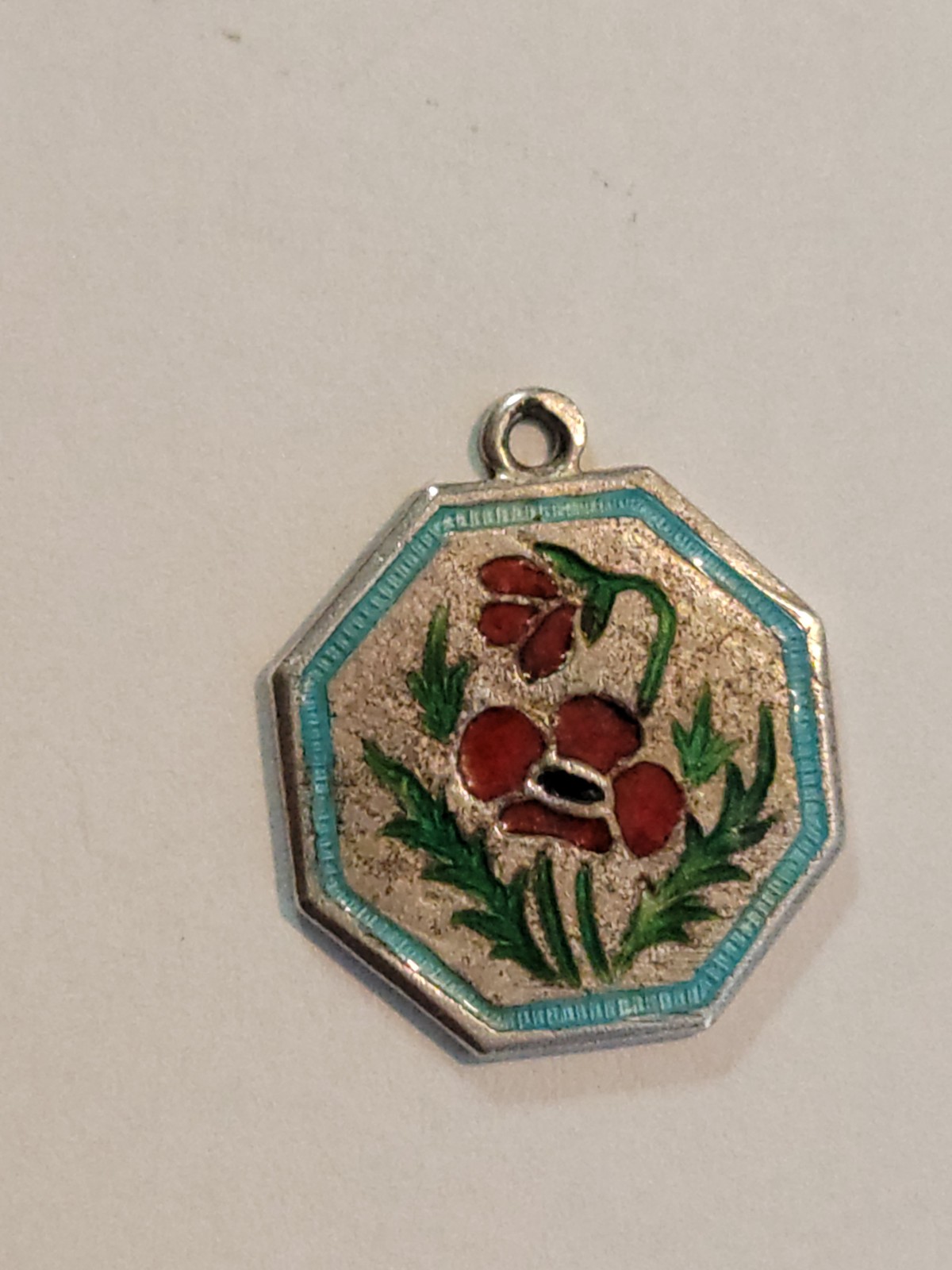 Vintage TLM Sterling Silver Enamel July Poppy Flower of the Month Charm England