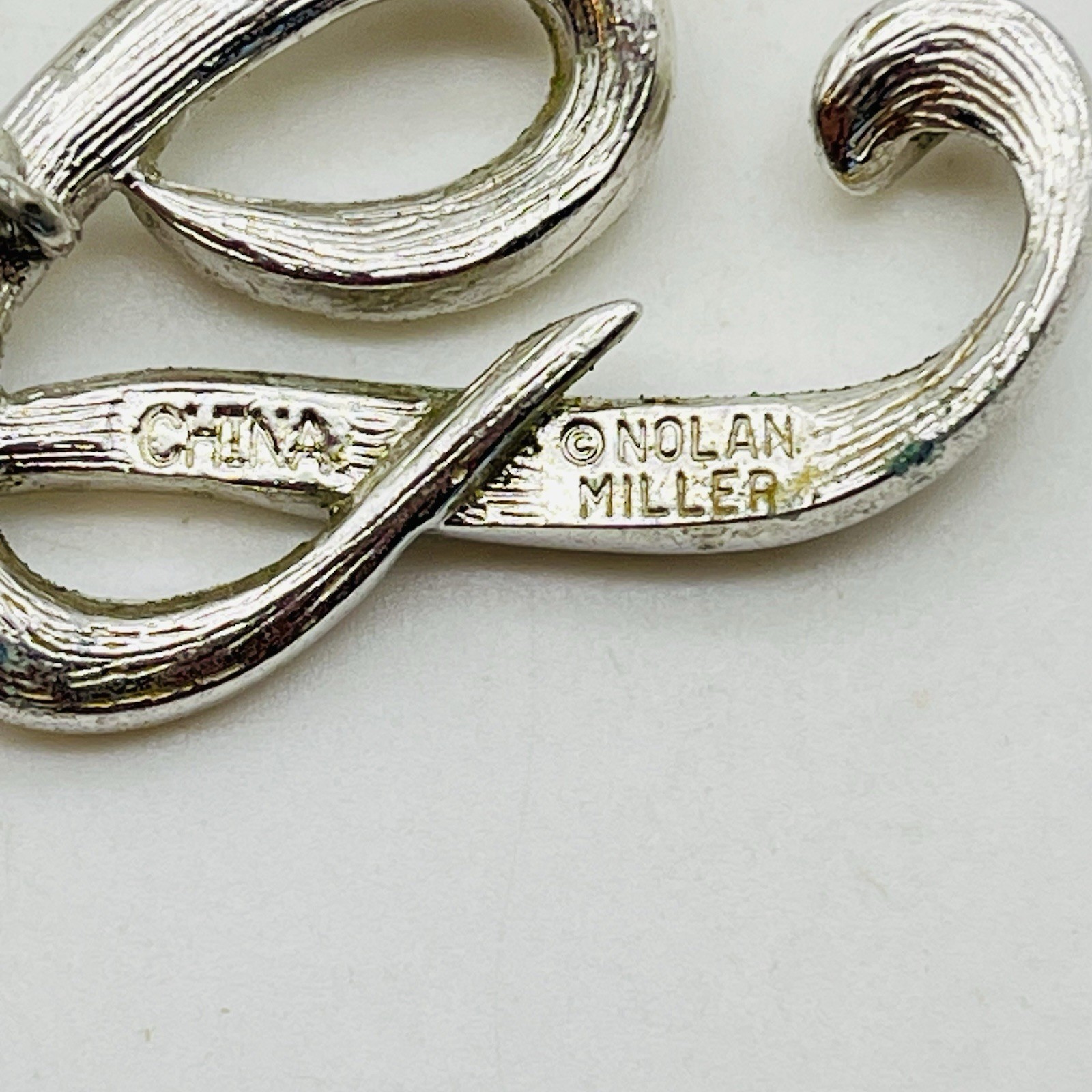 Nolan Miller Monogram Pendant Cursive Letter P Rhinestone Silver Tone 1.5″