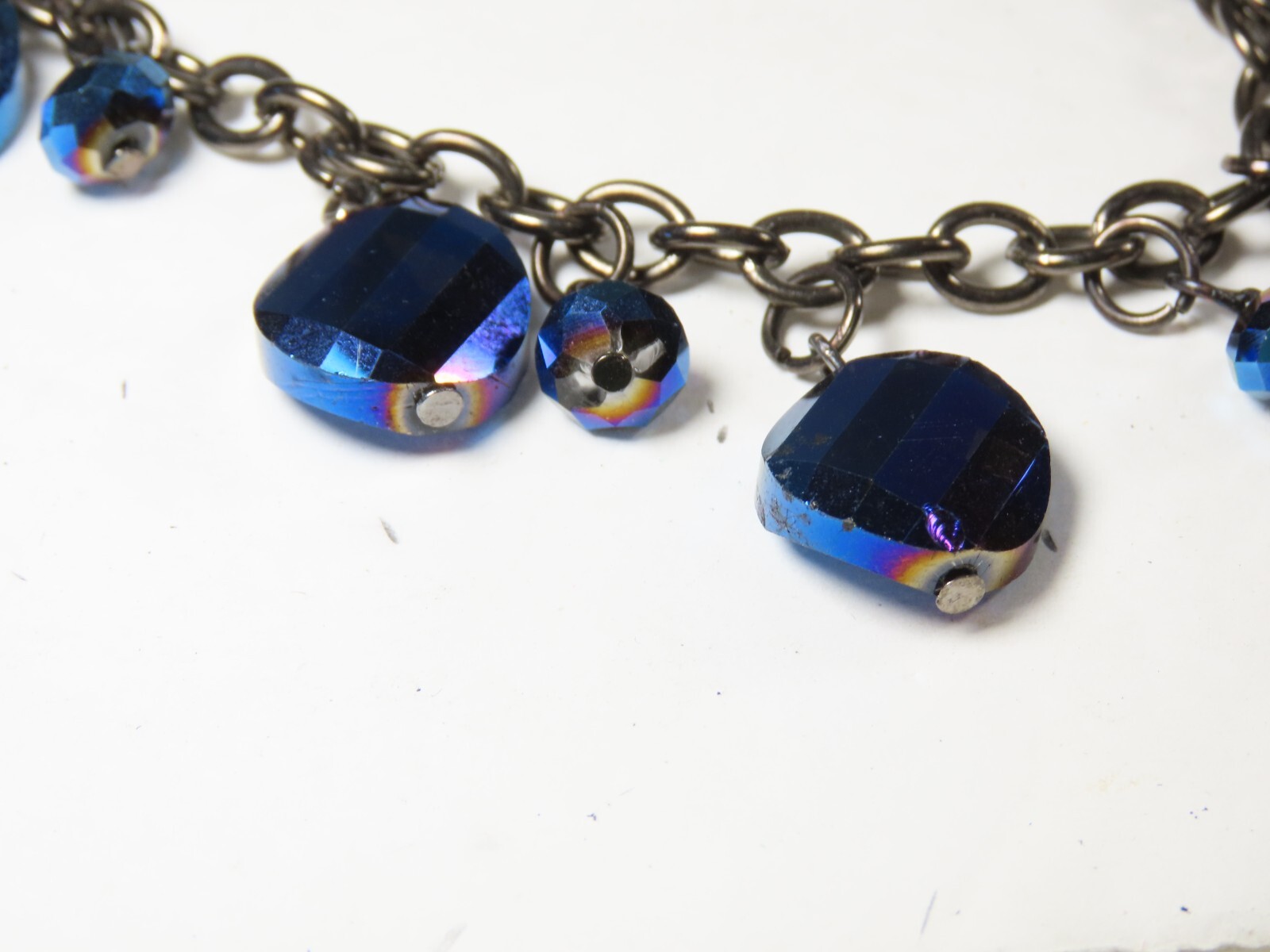 Vintage Blue Beaded Glass Faceted Crystal Necklaces Earrings Set Pierced C4802