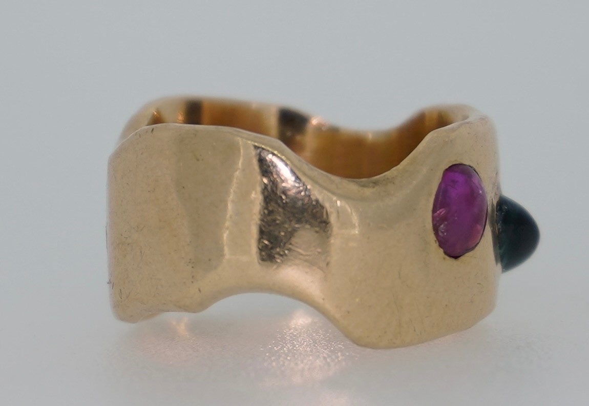 Thick Ruby & Sapphire 14K Gypsy Owl Ring