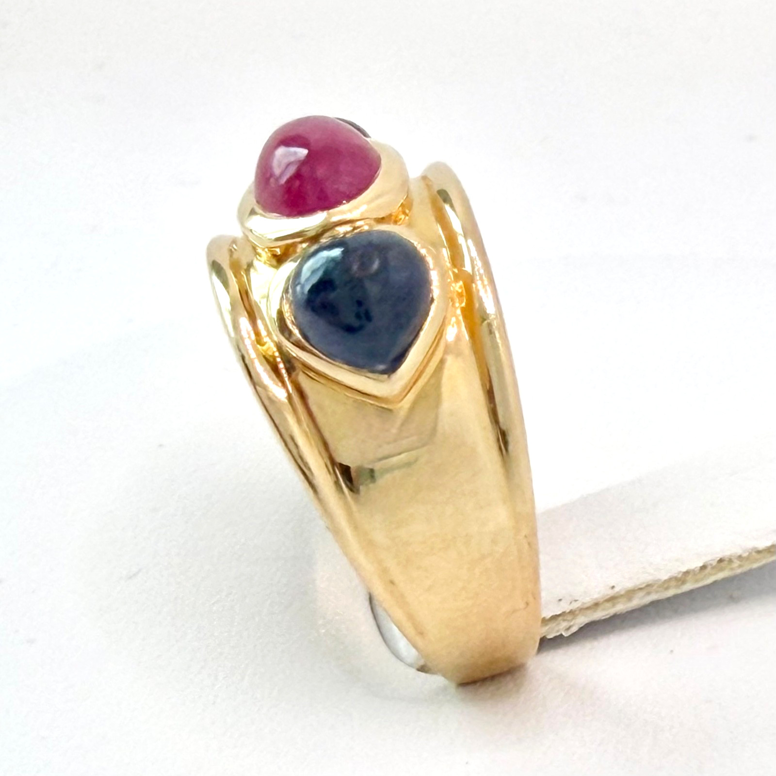 Vintage 14k Gold Ruby Sapphire Cabochon Domed Ring 4.5g Size 7 Estate