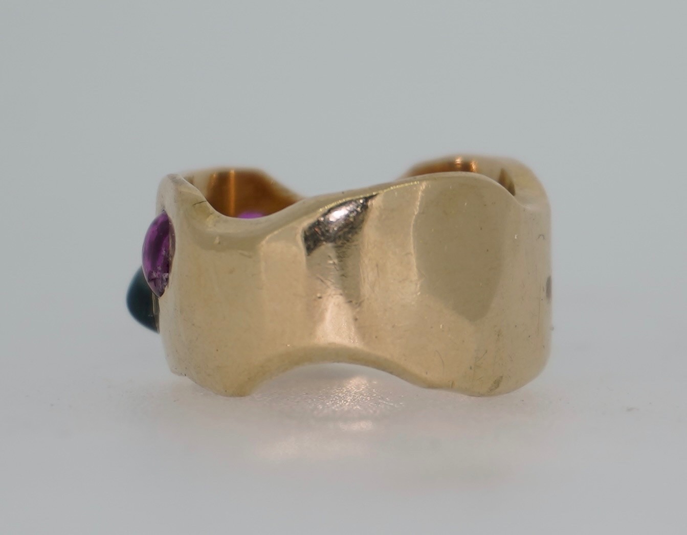 Thick Ruby & Sapphire 14K Gypsy Owl Ring