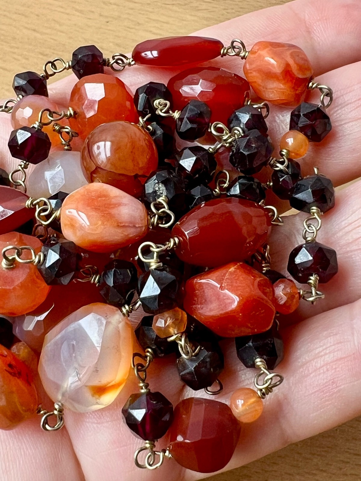 VINTAGE AGATE RHODOLITE GARNET 925 STERLING SLVR LONG STATION STATEMENT NECKLACE