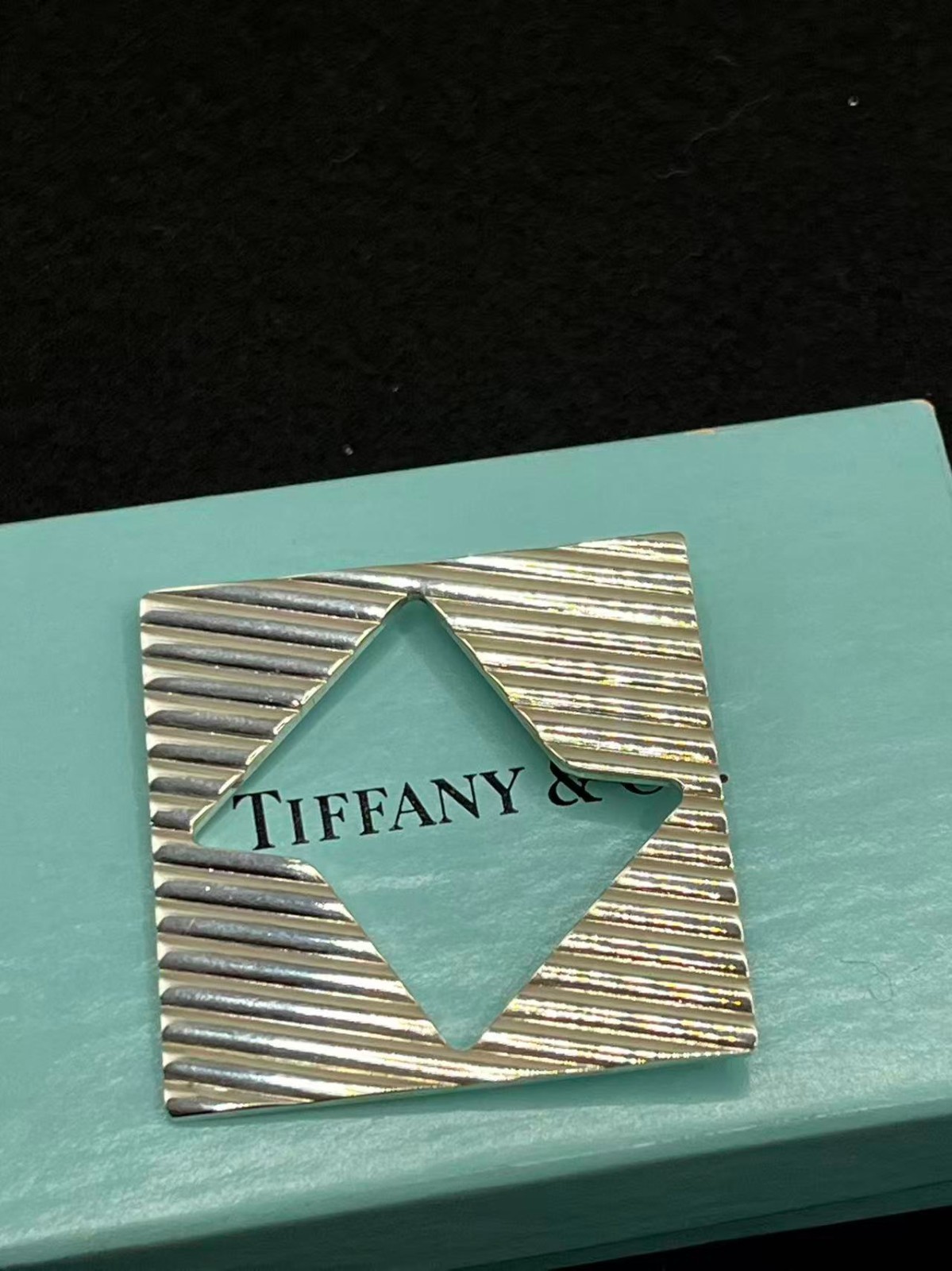 Tiffany & Co. Sterling Silver Square Brooch Pin Pendant Top 39mm SV925 No Pouch