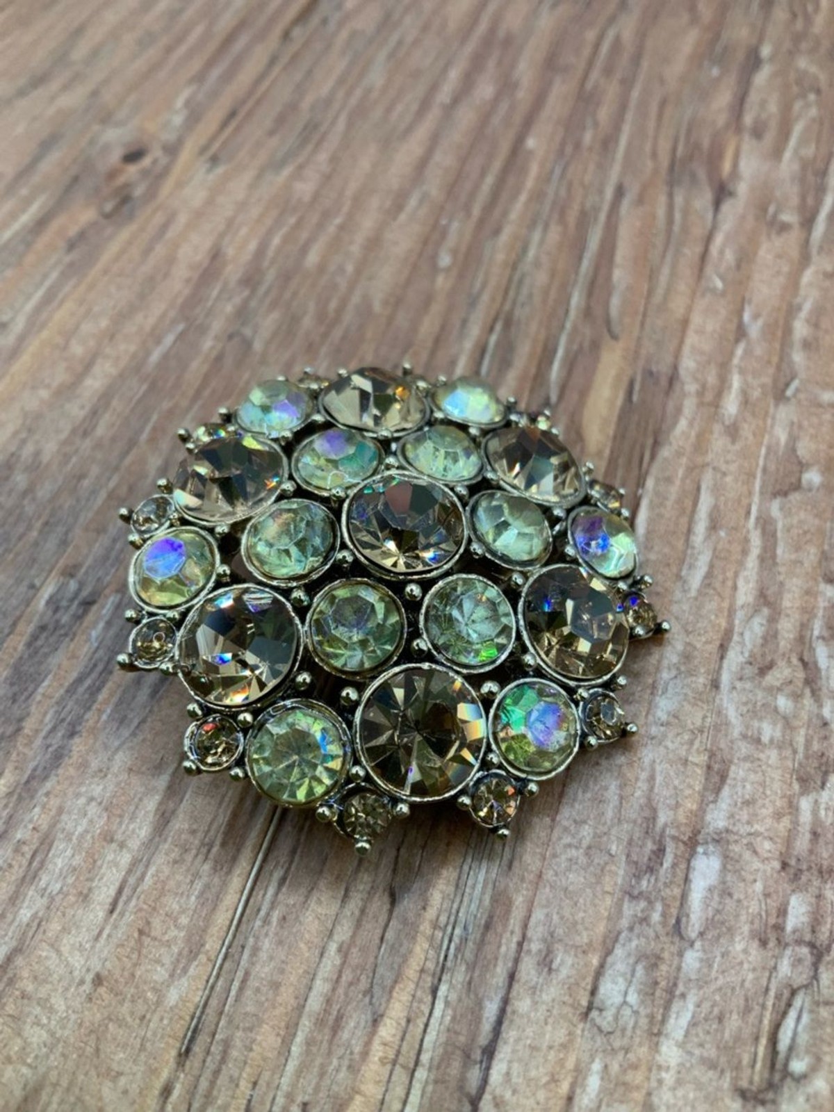 Monet Vintage Round Gold-Tone Cluster Design Aurora Crystal Brooch