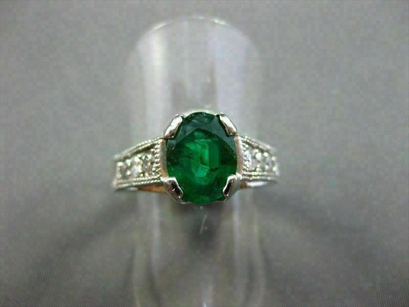 ESTATE 2.18CT DIAMOND & AAA COLOMBIAN EMERALD 14KT WHITE GOLD 3D ENGAGEMENT RING
