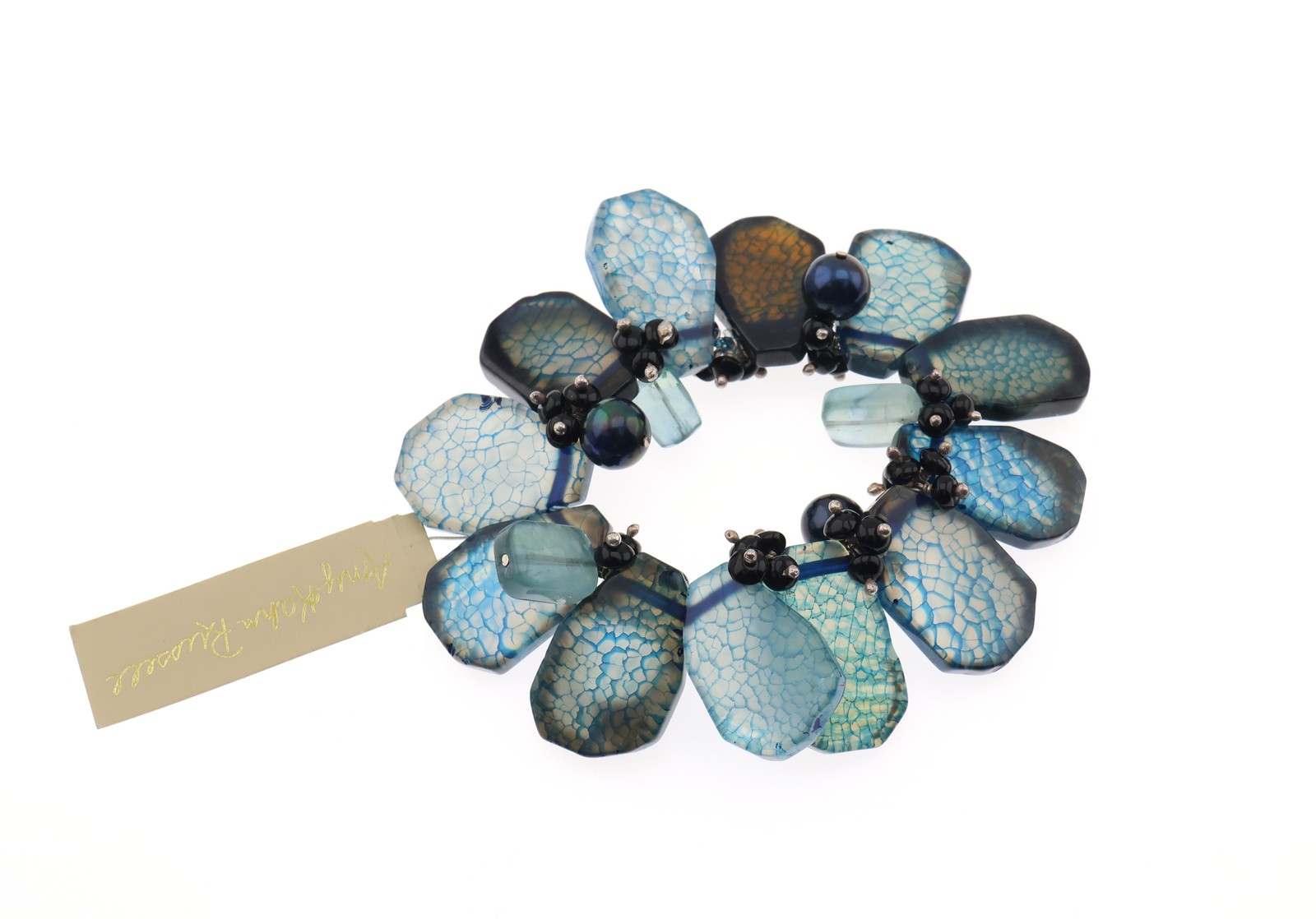 Amy Kahn Russell Sterling Silver Agate Onyx Stretch Bracelet