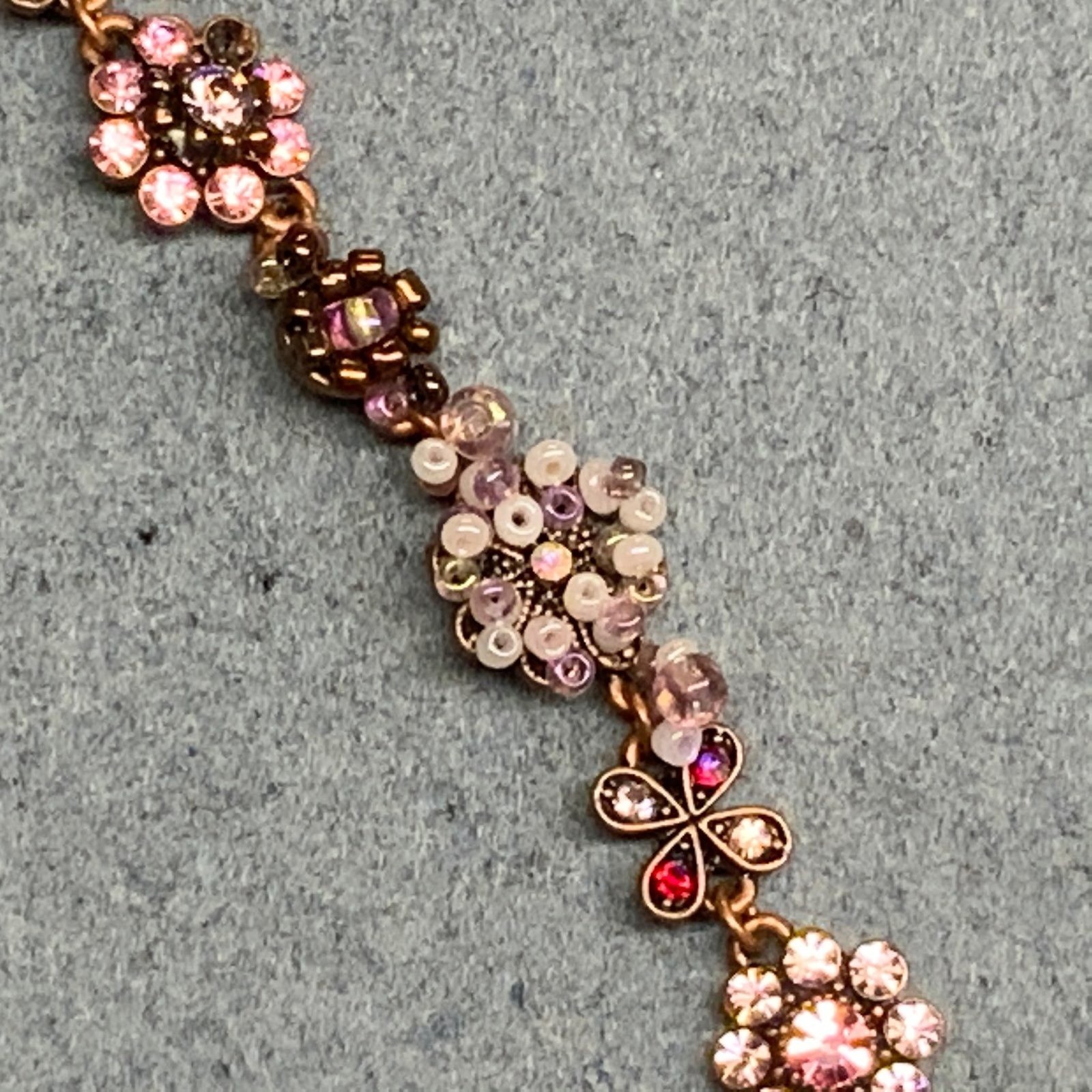 Cookie Lee Rhinestone Bracelet 7.5 In As Is Copper Purple Pink Red Floral Toggle