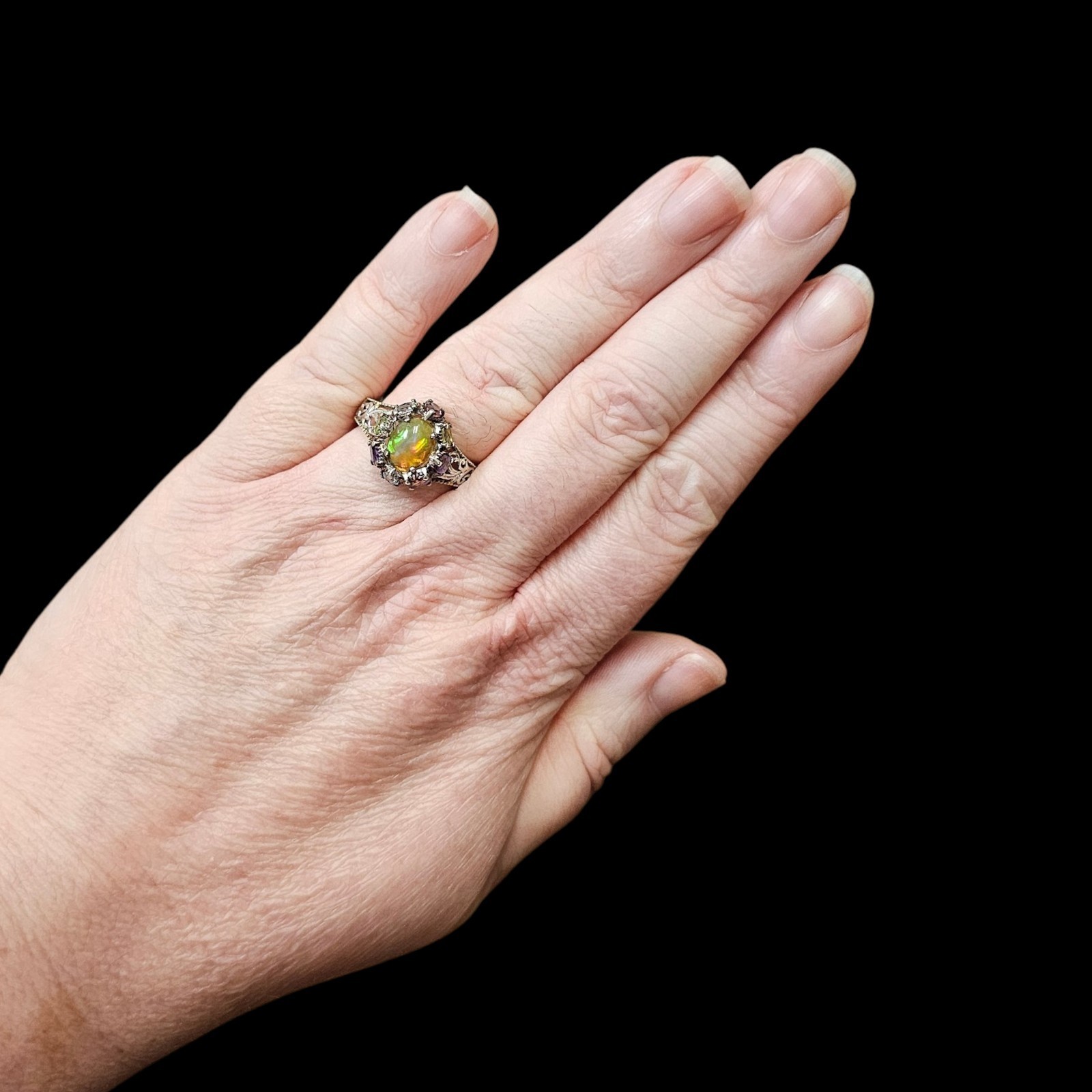 Vtg Designer STS Fire Opal Multi Gem Stone 925 Sterling Silver Ring Sz 8.5 4g