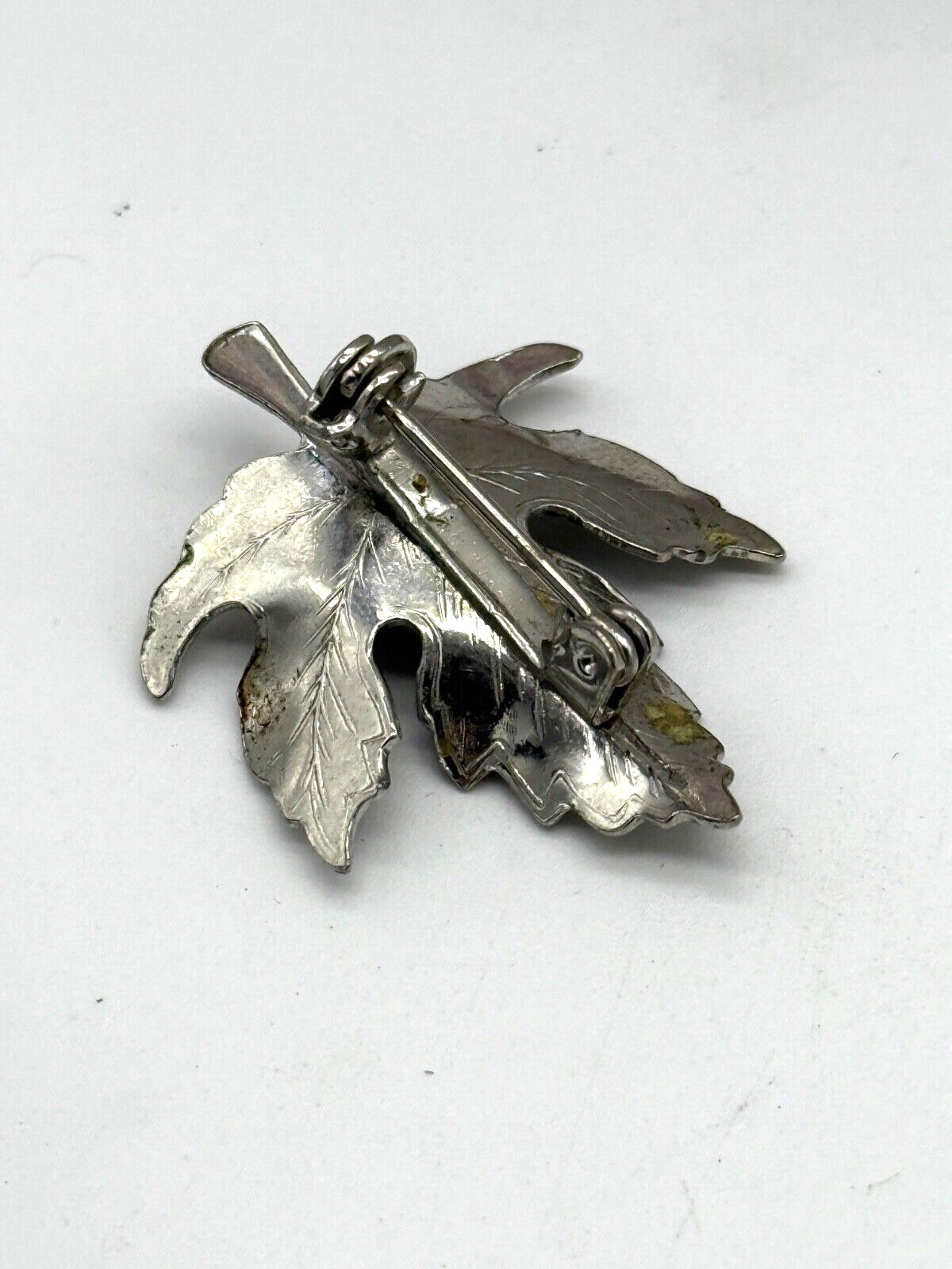 Vintage Maple Leaf Blue Goldstone Brooch / Pin Silver Tone with Safety Clasp