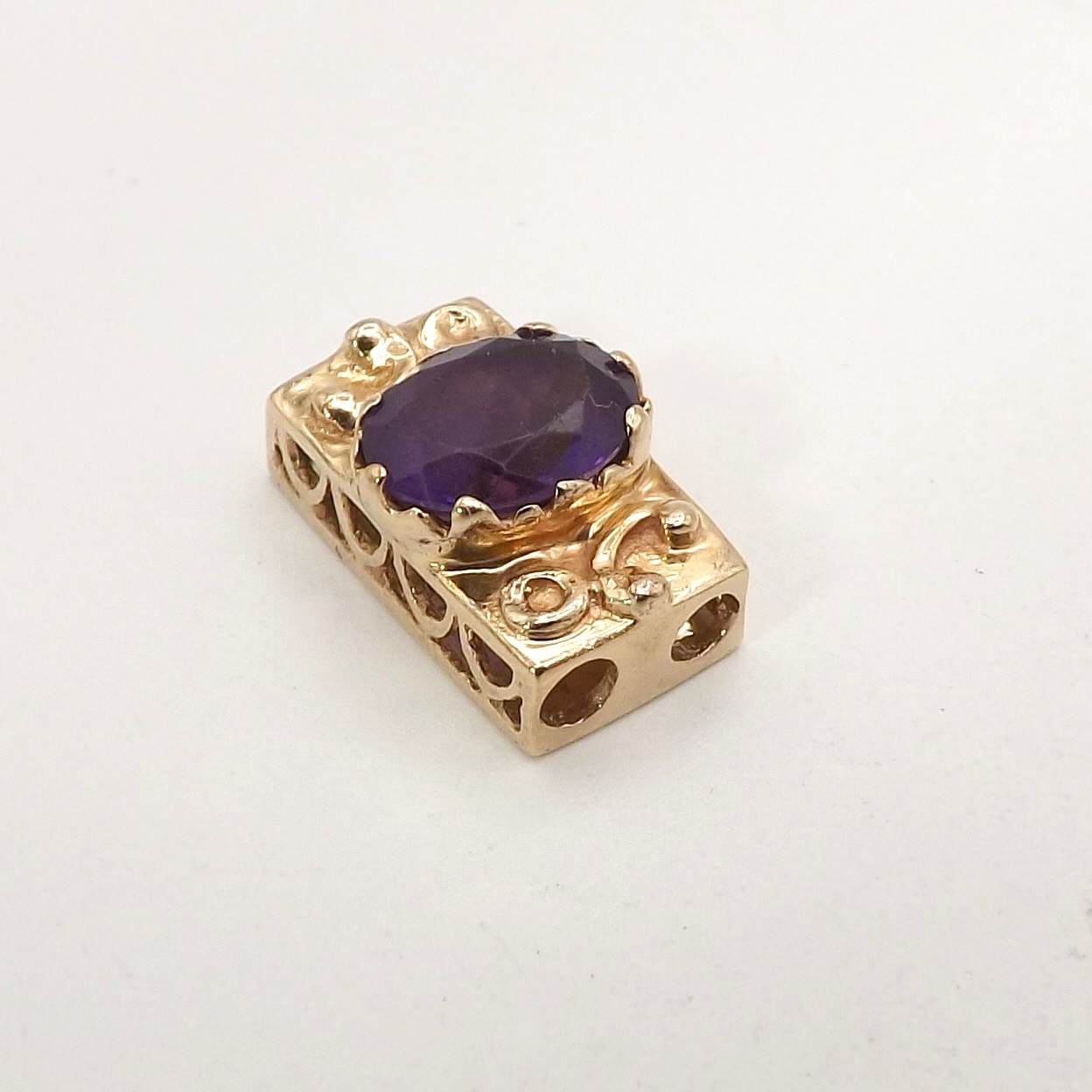 Solid 14k Gold Natural Amethyst Slide Bracelet Charm Vintage Designer JM