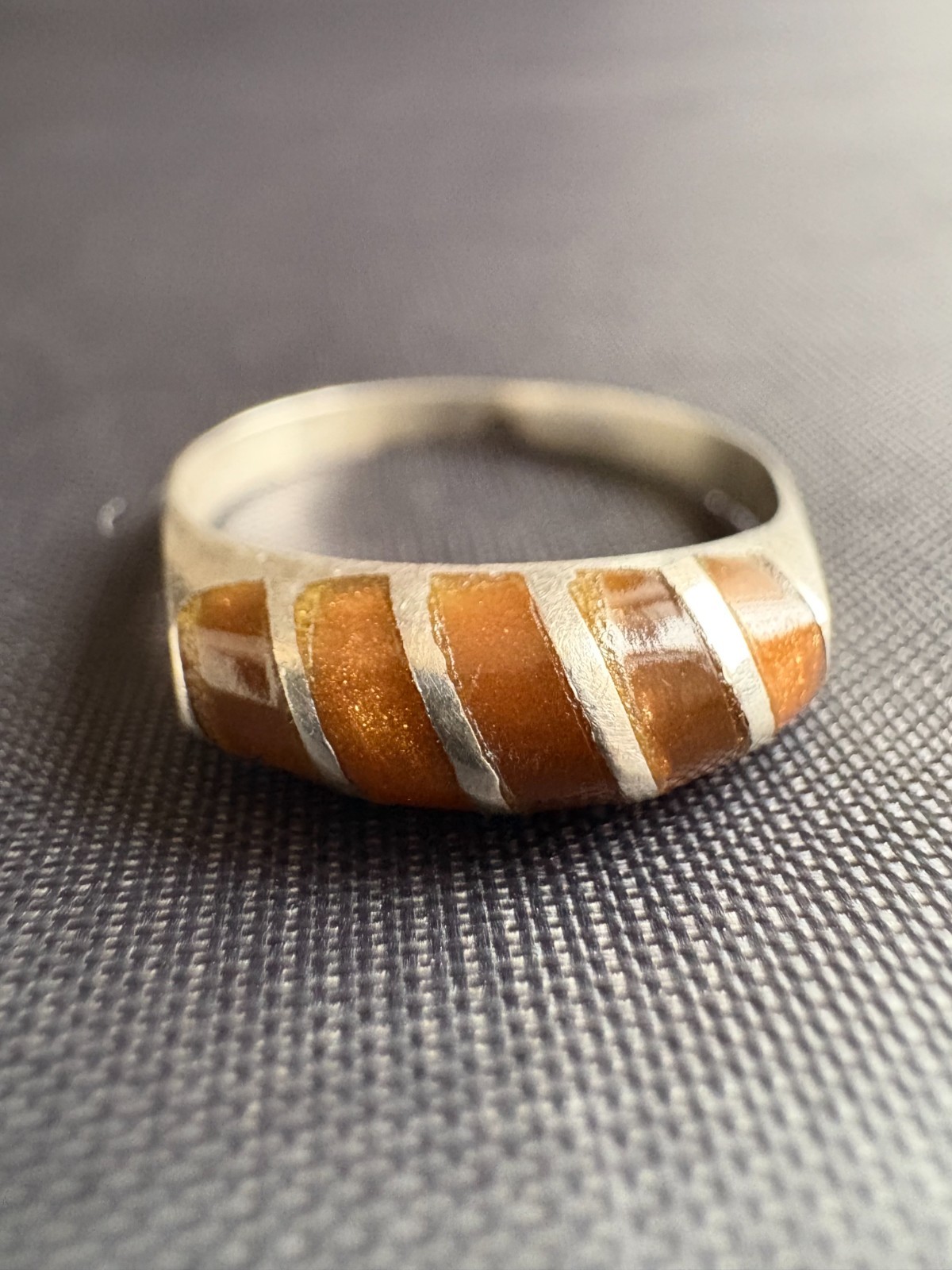 Vintage 925 Sterling Silver Modernist Inlay Design Ring Artisan Ring Size 7.25US