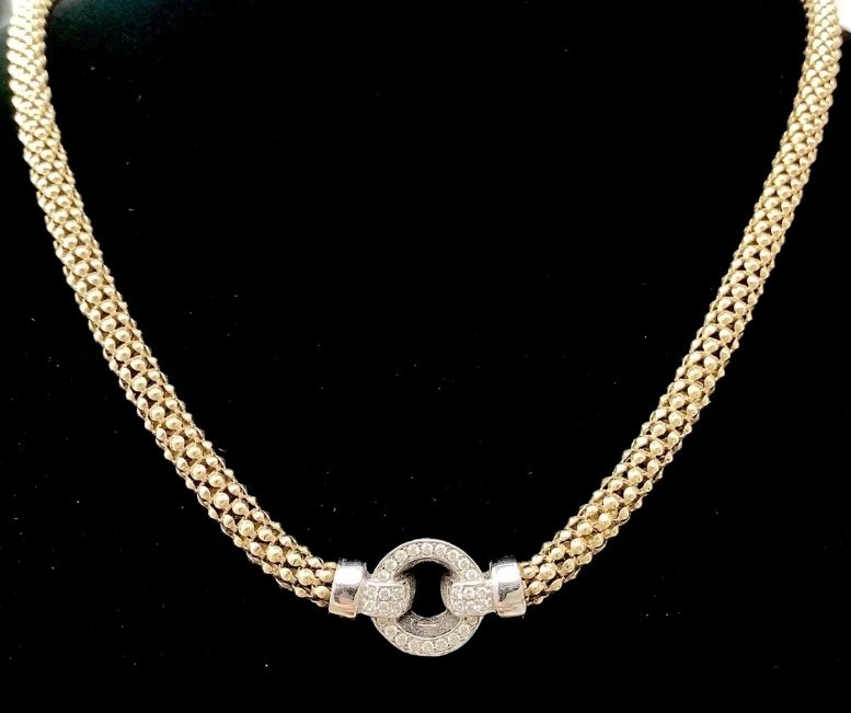 Vintage Dyadema Gold & Silver Popcorn Chain Necklace With CZ Clasp