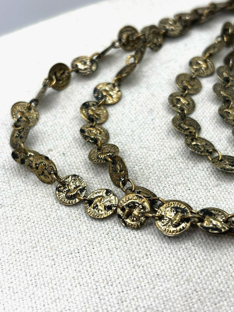 Vintage Mini Republic Of France Coin Link Multi Chain Gold Tone Layered Necklace