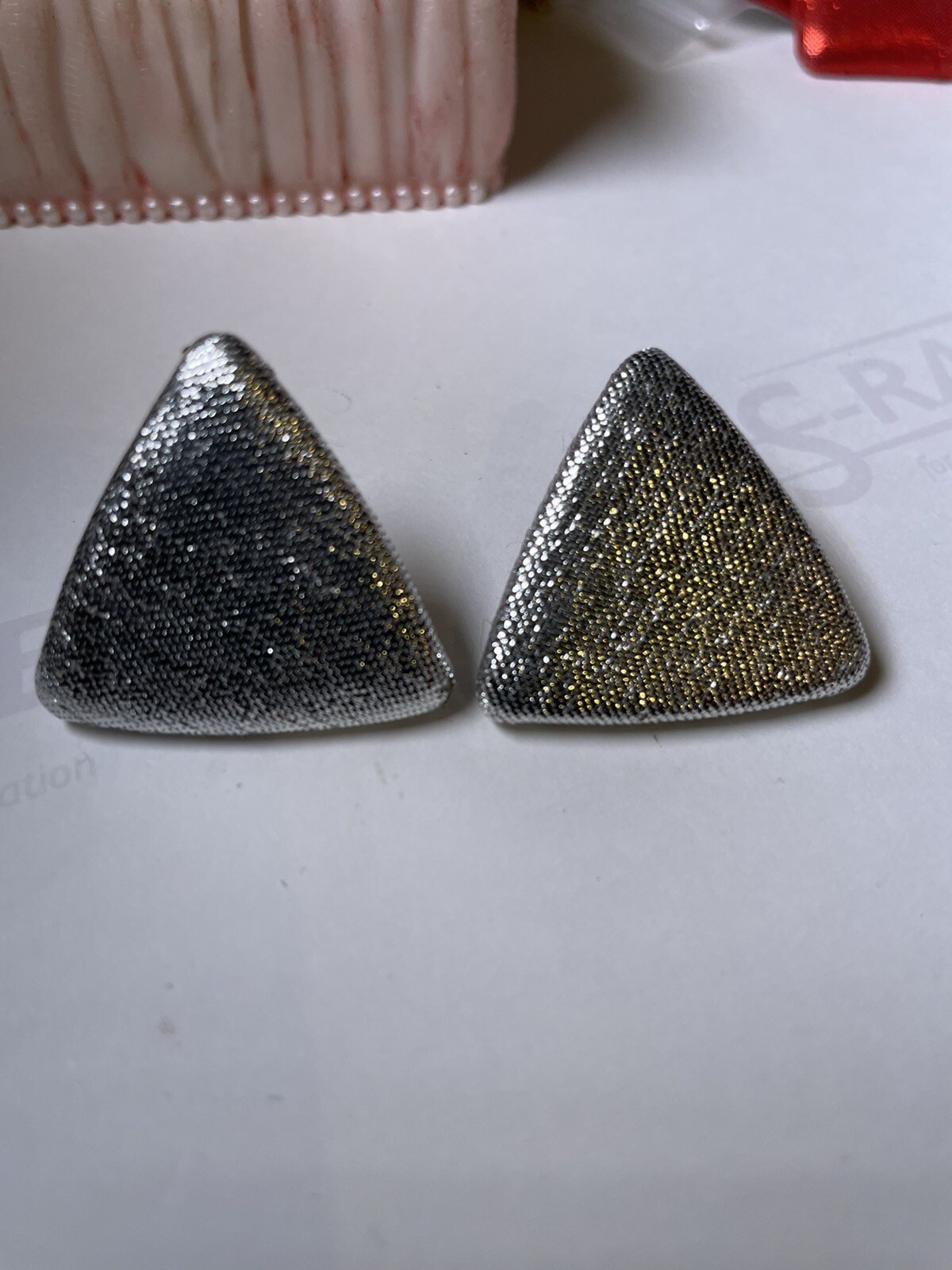 Vtg Different Shapes Gold Tone, Red & Silver tone Sparkling Shimmer Earrings
