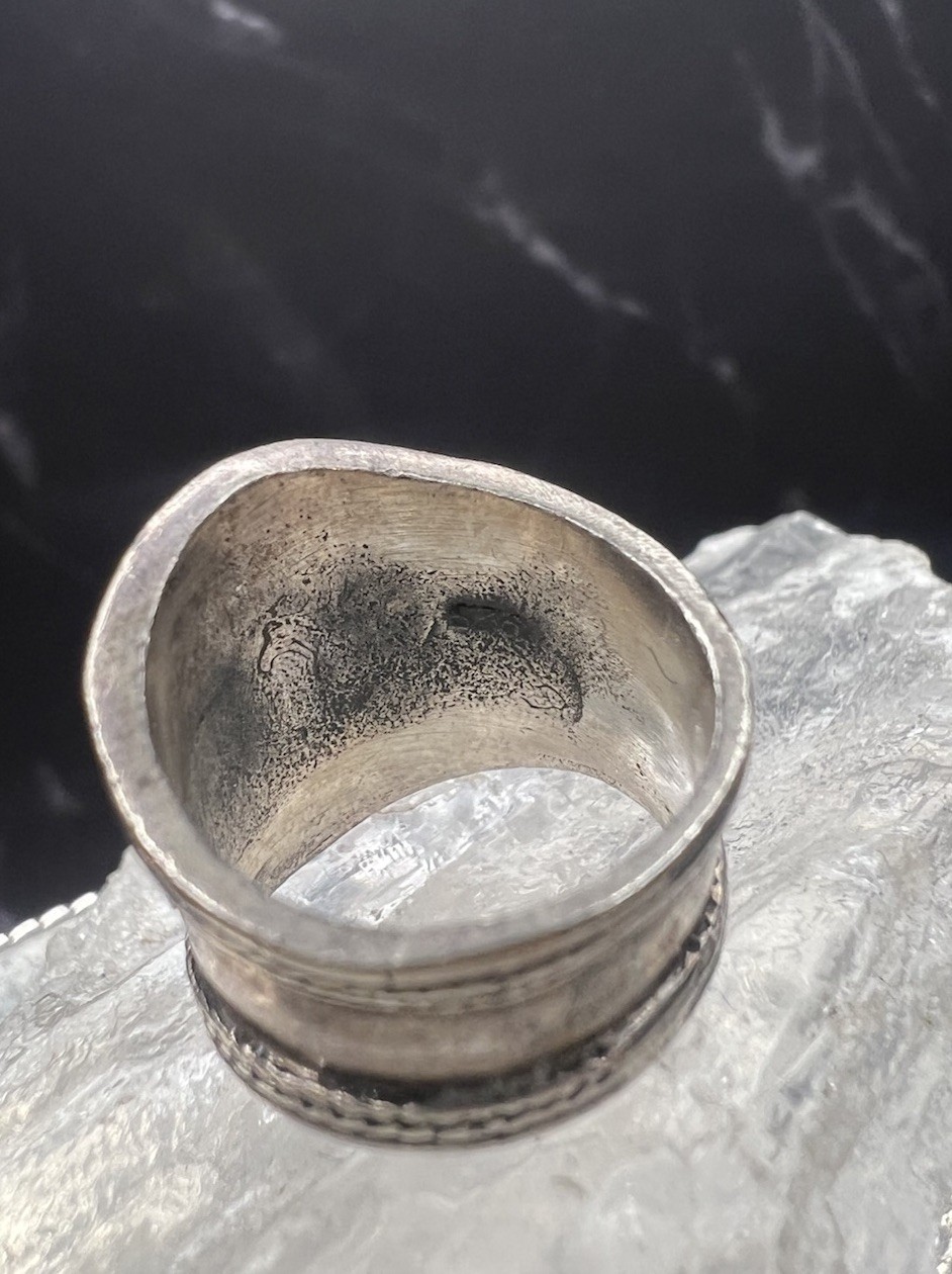 VTG 925 Sterling Silver Tibetan Dorje Yin Yang Wide Band Ring Size 4.25