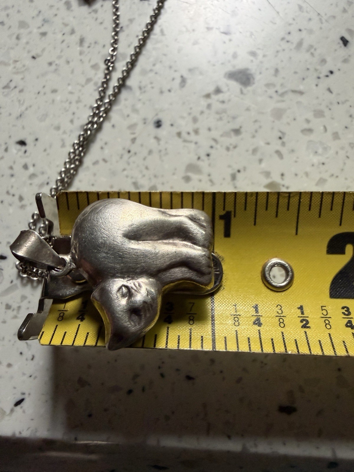 Vtg Sterling Silver 3-D Puffy Cat Pendant Necklace Hallmark-CW