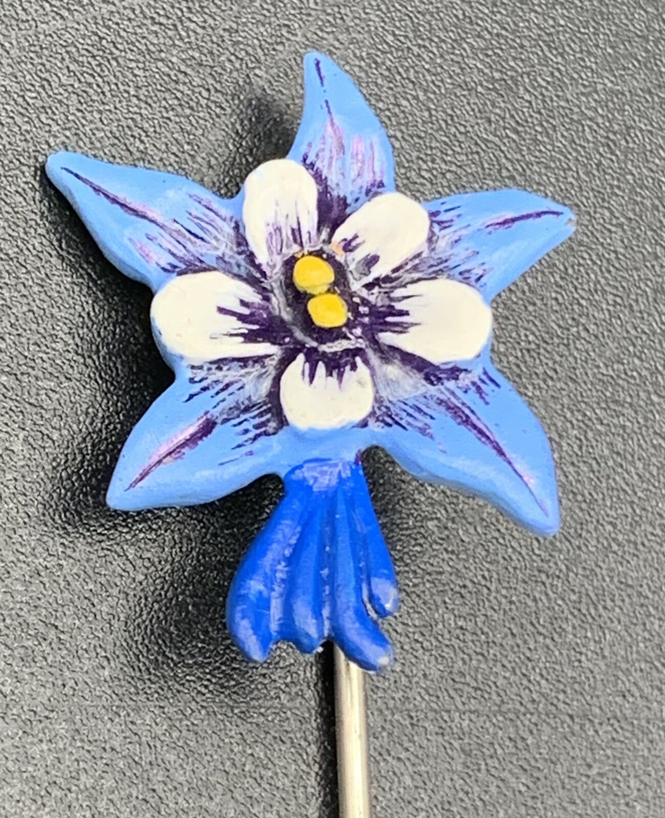 Vintage J. Ritter Stick Lapel Pin Hand Painted Pewter Starfish Flower Signed