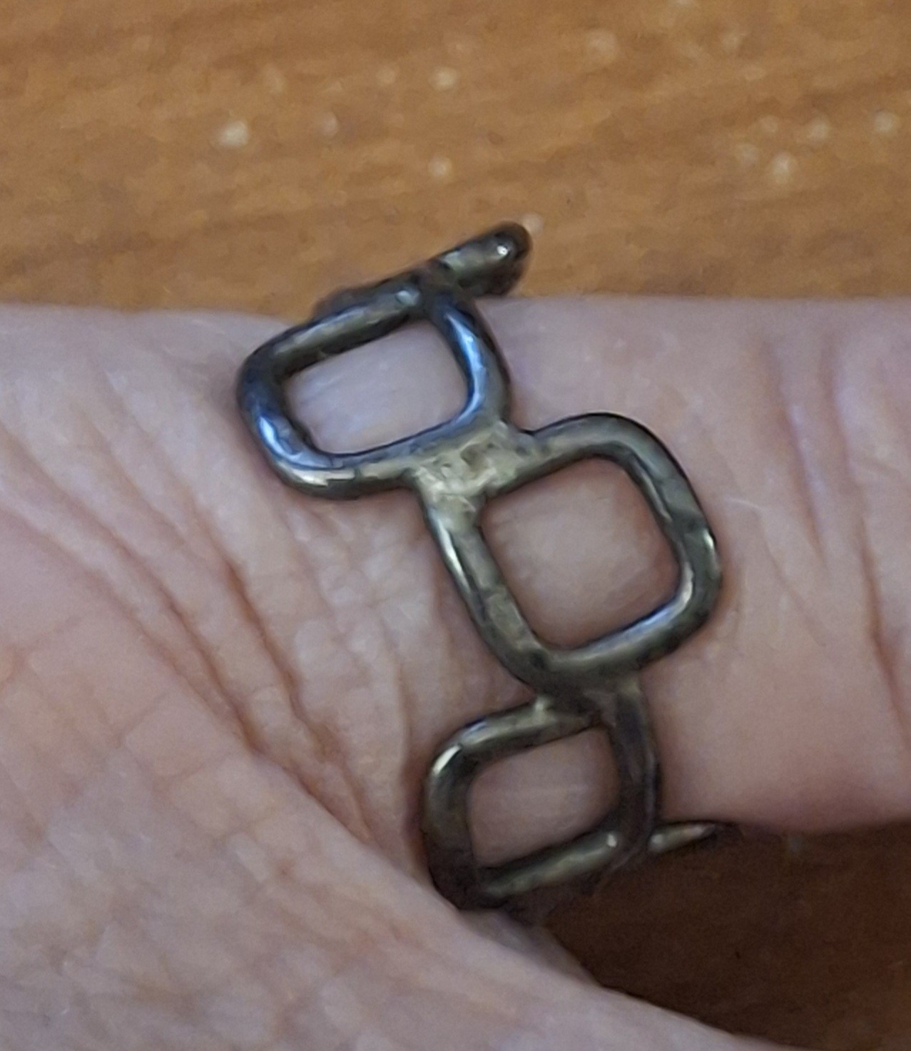 Vintage Modernist Geometric Ring Handmade Brutalist Square Link Size 5.5