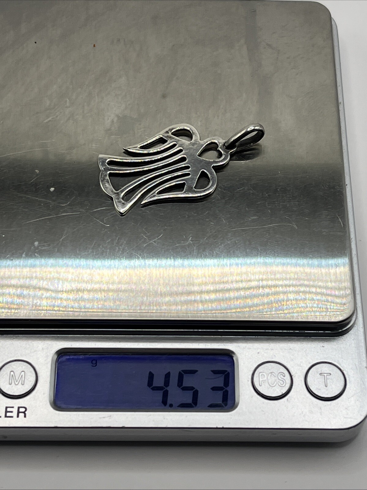 Vintage Sterling Silver Openwork Angel of Love Pendant —(A)