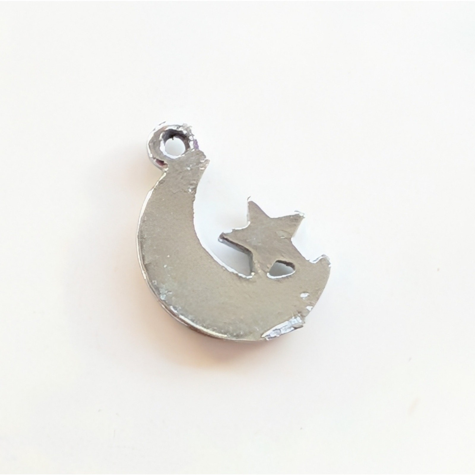 Vintage Y2K Silver Tone Celestial Moon Star Dyed Abalone Shell Inlay Mini Charm