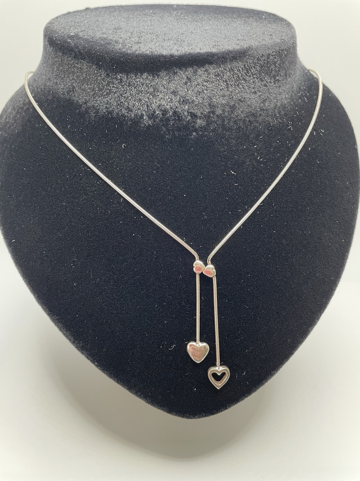 925 Italy Sterling Hearts Dangle Drops Necklace Snake Chain 16” Estate Vintage