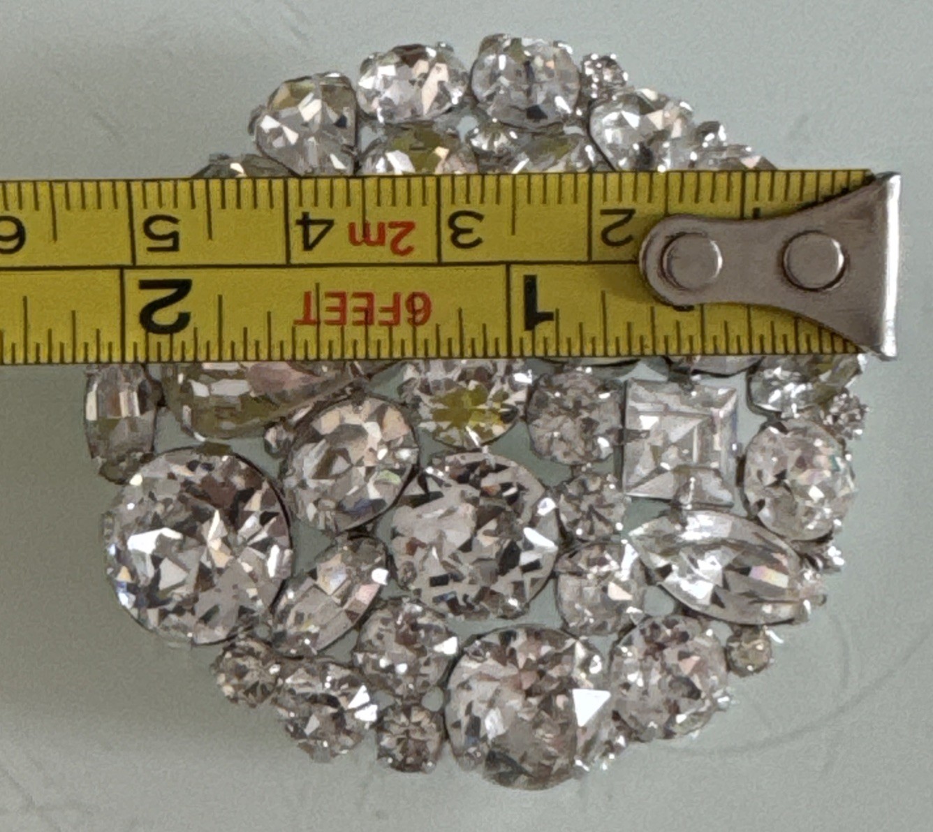 Vintage Weiss Large Brooch Silver Tone With White Crystals