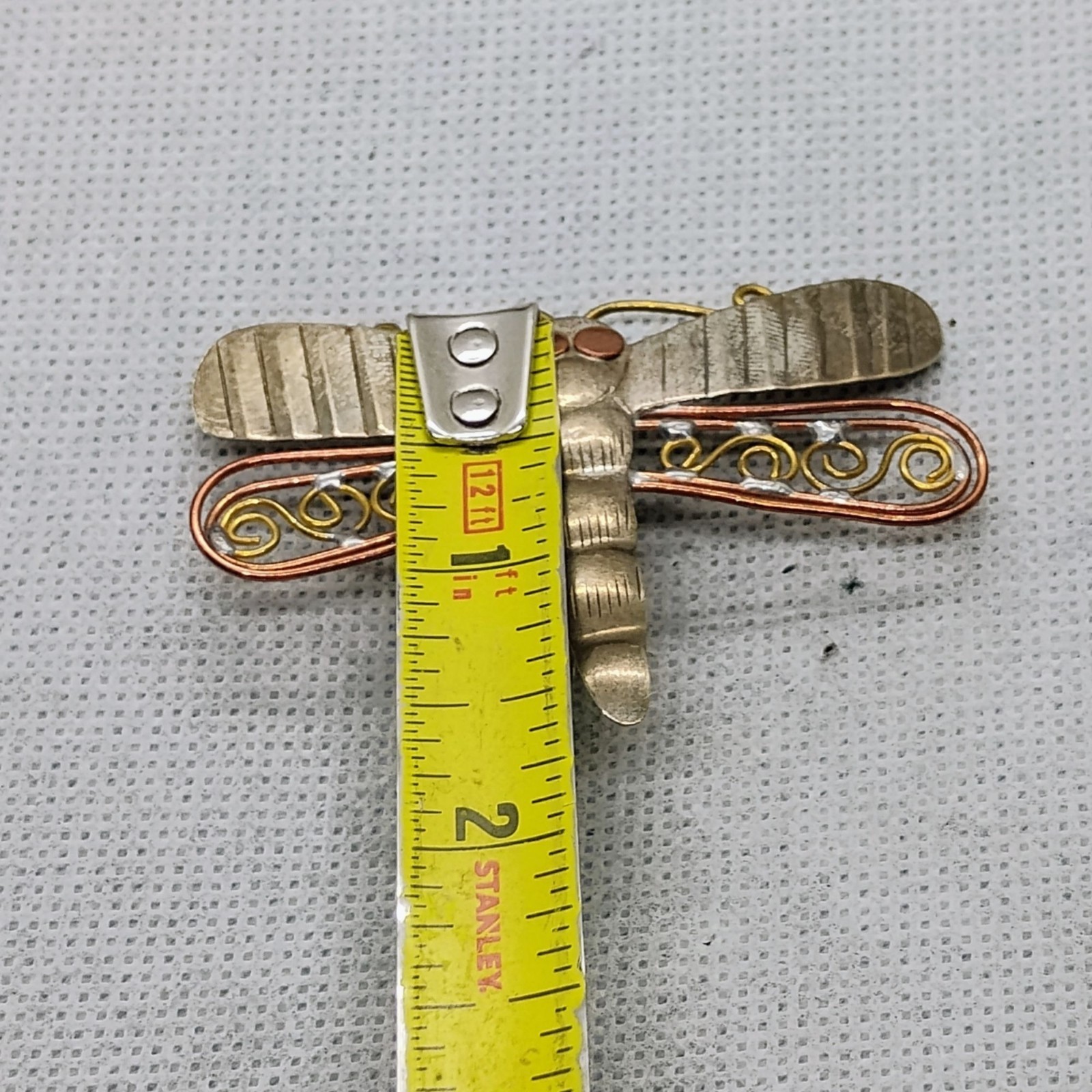 Handmade Mixed Metal Dragonfly Brooch Pin 1 3/4″ x 2 3/8″