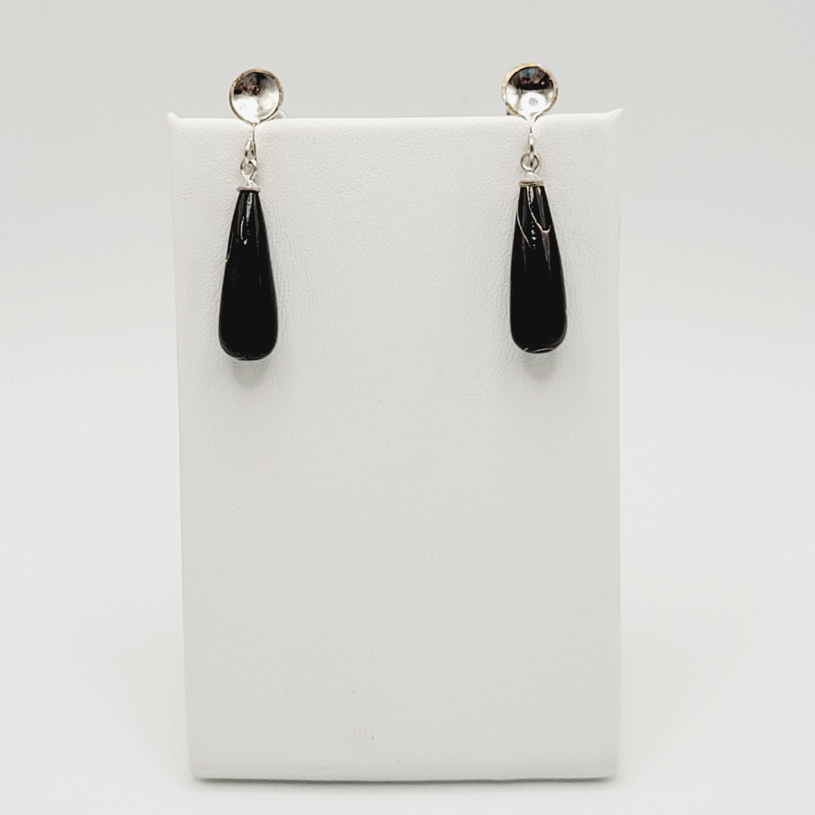 Hawaiian Natural Black Coral Teardrop Torpedo Mixed Tone Vtg Screw Back Earrings