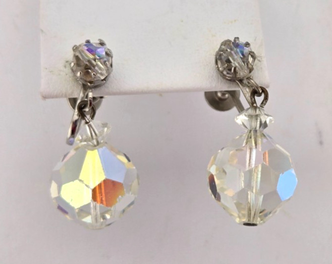 Laguna Clip On Earrings Crystal Drop Signed Vintage Screw Back